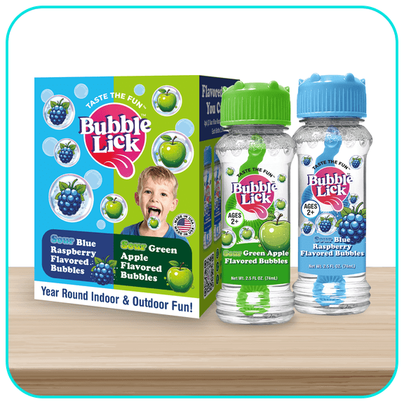 Bubble Lick Sour Blue Raspberry / Sour Green Apple Flavored Bubbles 4-Pack, 2.5 fl oz Bottles