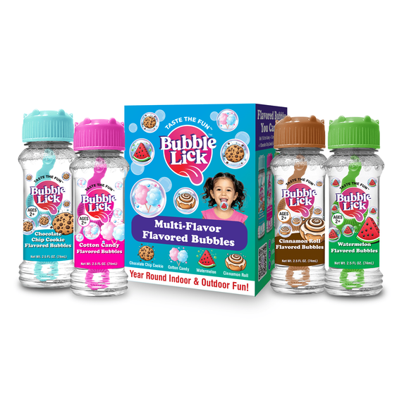Bubble Lick Variety Flavored Bubbles 4 Pack Cinnamon Roll Watermelon Cookie Cotton Candy USA Made
