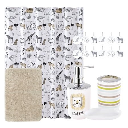 Bubblebee Bath Co. 17 Piece Kid's Animal Print Bathroom Accessory Set