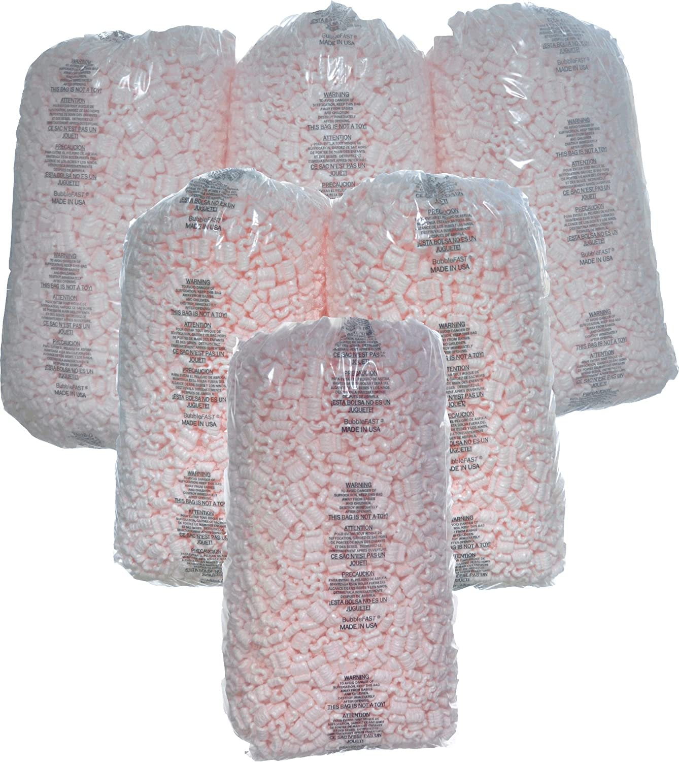 Bubblefast Brand 21 cu. ft. 135 gallons Pink Anti Static Packing Peanuts Popcorn made from 100% Recycled Material 3.5 cu. ft x 6 Bags