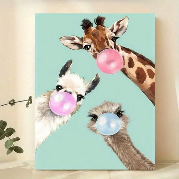 Bubblegum Giraffe Llama Fun Animal Wall Art Poster, 16x24 UNFRAMED