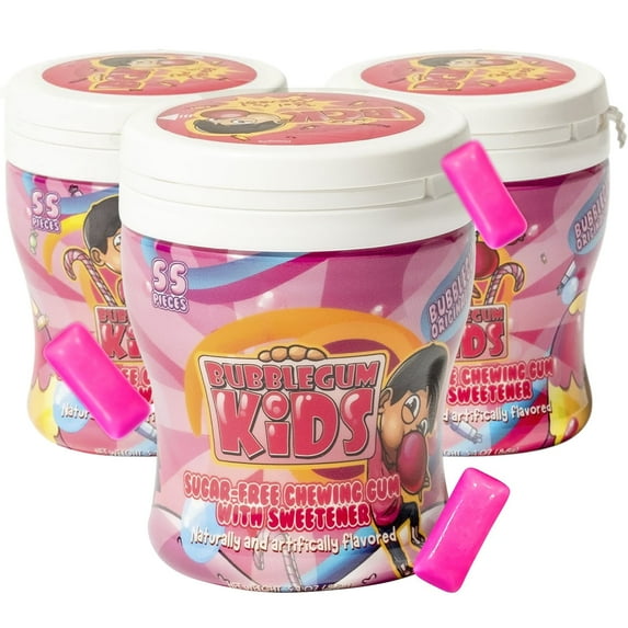 Bubblegum Kids Classic Bubble Gum, Sugar-Free, Vegan, 3 Pack, 165 Pieces