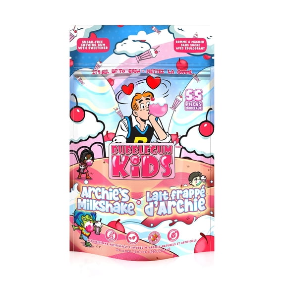 Bubblegum Kids Archie’s Milkshake Sugar Free Gum with Xylitol, Low Calorie Chewing Gum, 55 Count