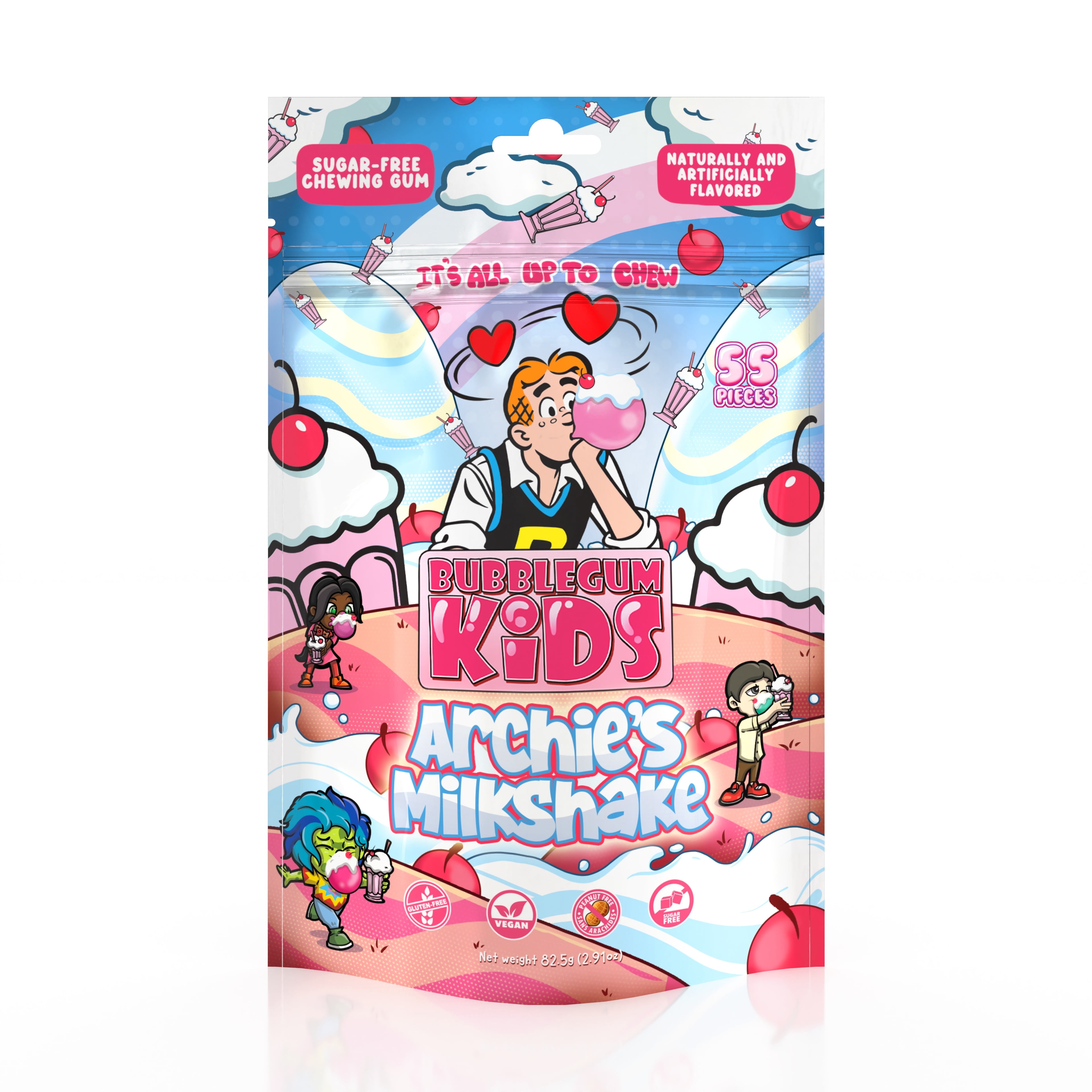 Bubblegum Kids Sugar-Free Gum, Healthy Xylitol, Archie's Milkshake, 1 Pack, 55 Pieces