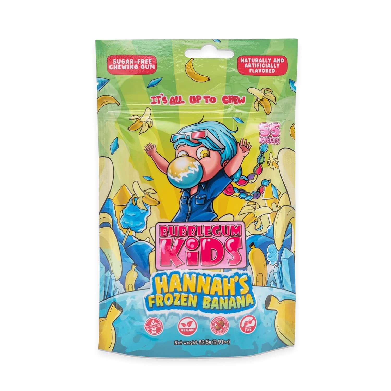 Bubblegum Kids Sugar-Free Gum, Healthy Xylitol, Banana, 1 Pack, 55 Pieces