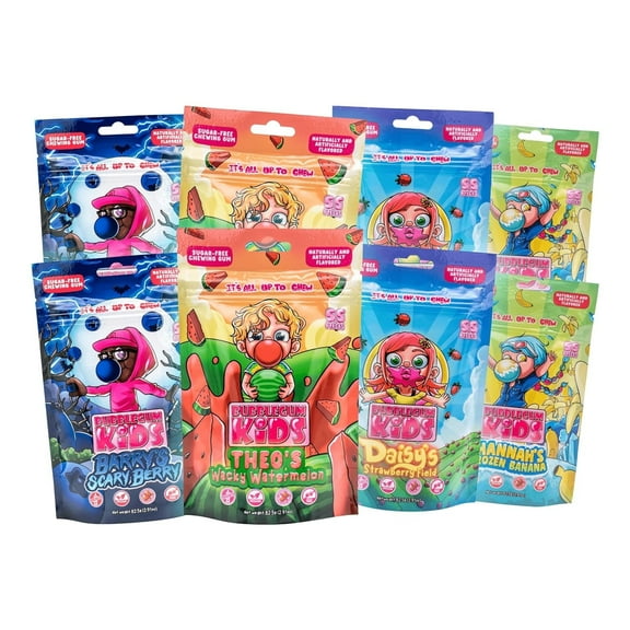 Bubblegum Kids Sugar Free Gum Healthy Xylitol Bubblegum for Kids and Adults, Assorted Fruits, 8 Pack