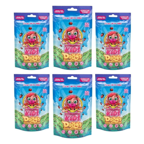 Bubblegum Kids Sugar Free Gum Healthy Xylitol Bubblegum for Kids and Adults, Strawberry, 6 Pack