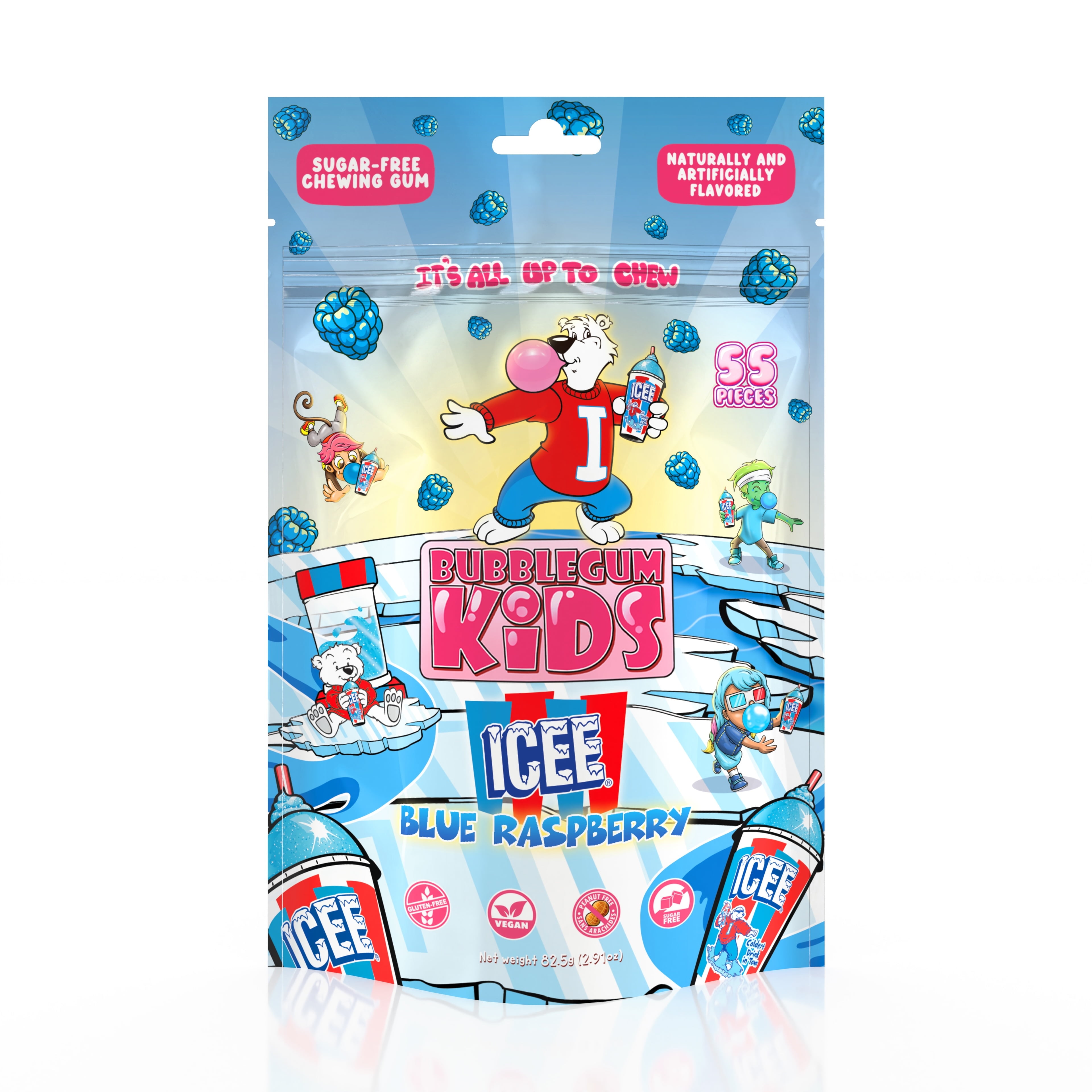 Bubblegum Kids Sugar-Free Gum, Xylitol Sweetened, ICEE Blue Raspberry ...