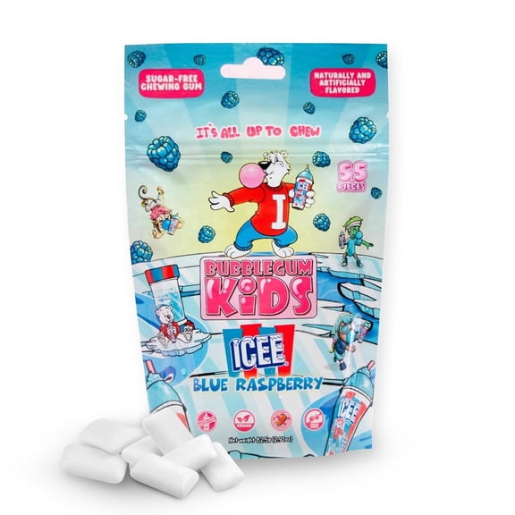 Bubblegum Kids ICEE Sugar Free Gum with Xylitol, Low Calorie Chewing Gum, Blue Raspberry Flavor, 55 Count