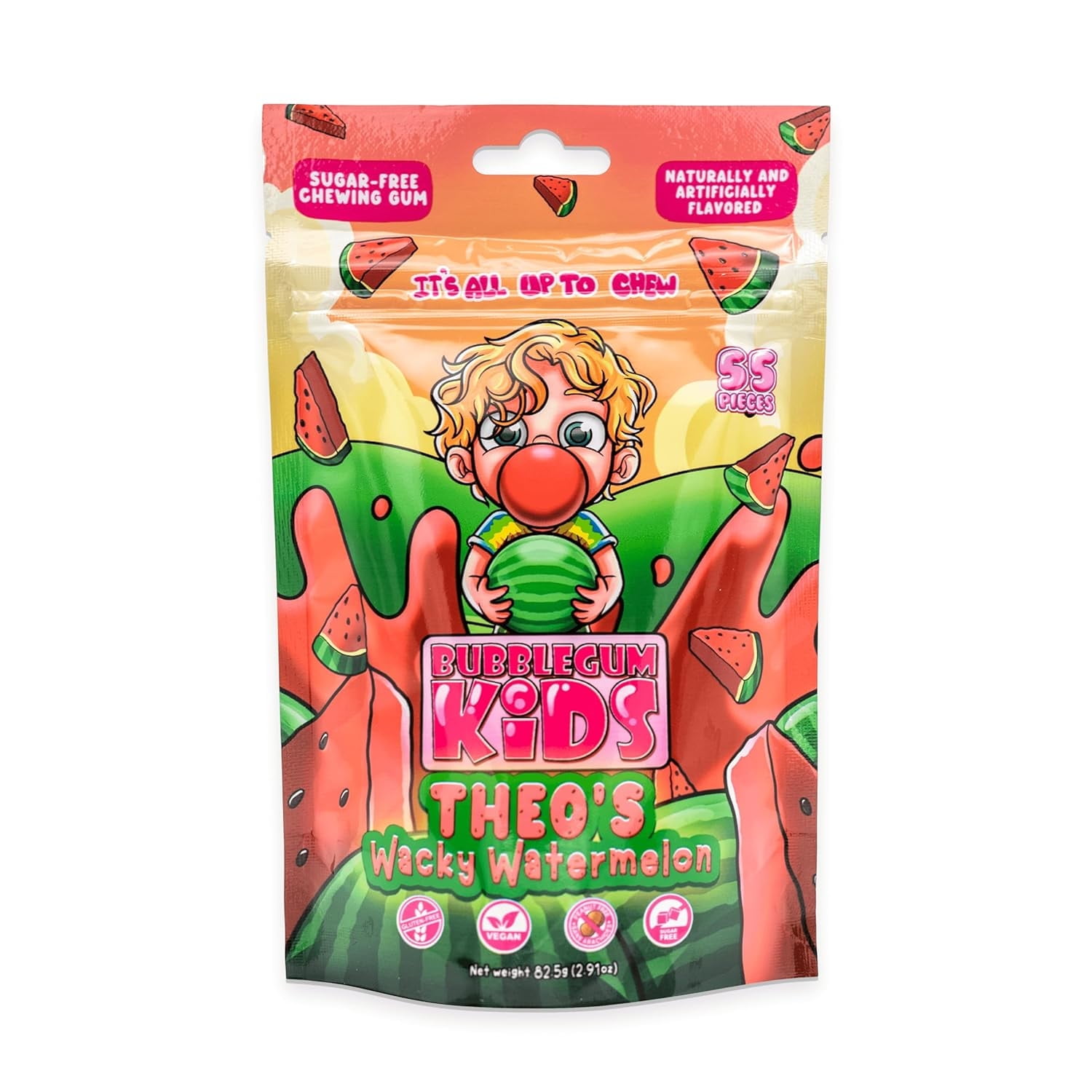 Bubblegum Kids Sugar-Free Gum, Healthy Xylitol, Watermelon, 1 Pack, 55 Pieces