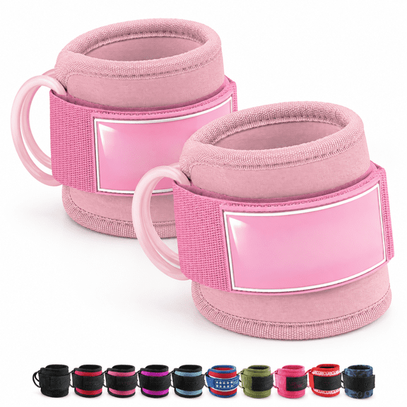 Bubblegum Pink - Pair Weight Lifting Ankle Straps for Cable Machine Lower Body Workouts