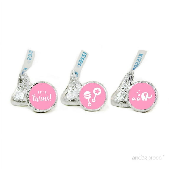 Bubblegum Pink Twins Baby Shower Hershey´s Kisses Stickers, 216-Pack