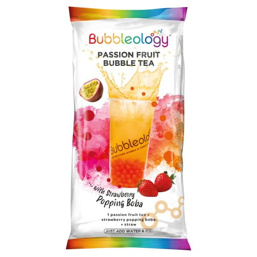 Bubbleology Passion Fruit Bubble Tea with Strawberry Popping Boba 135g, British Import (Pack of 6)