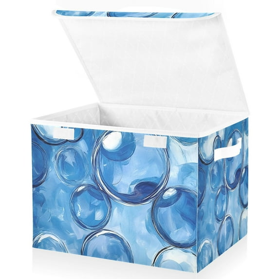 Bubbles Blue Storage Basket for Shelves Foldable Container Organizer for Organizing Toys Clothes Books with Handles