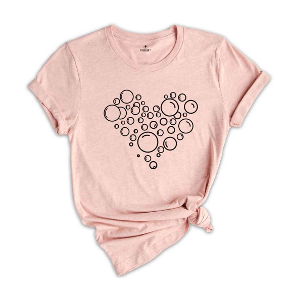 Bubbles Heart Shape Shirt, Cute Birthday T-shirt, Blowing Bubbles Tee, Girl Birthday Gift, Cute Soap Bubble Gift