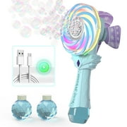 Bubbles Machine for Kids, Rechargeable Windmill Lollipop Bubble Wand with Multi-Color spinning LED Light, Outdoor Parties Toys Birthday Christmas Gifts for Toddlers Ages 3-14 Years