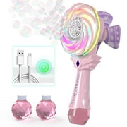 Bubbles Machine for Kids, Rechargeable Windmill Lollipop Bubble Wand with Multi-Color spinning LED Light, Outdoor Parties Toys Birthday Christmas Gifts for Toddlers Ages 3-14 Years