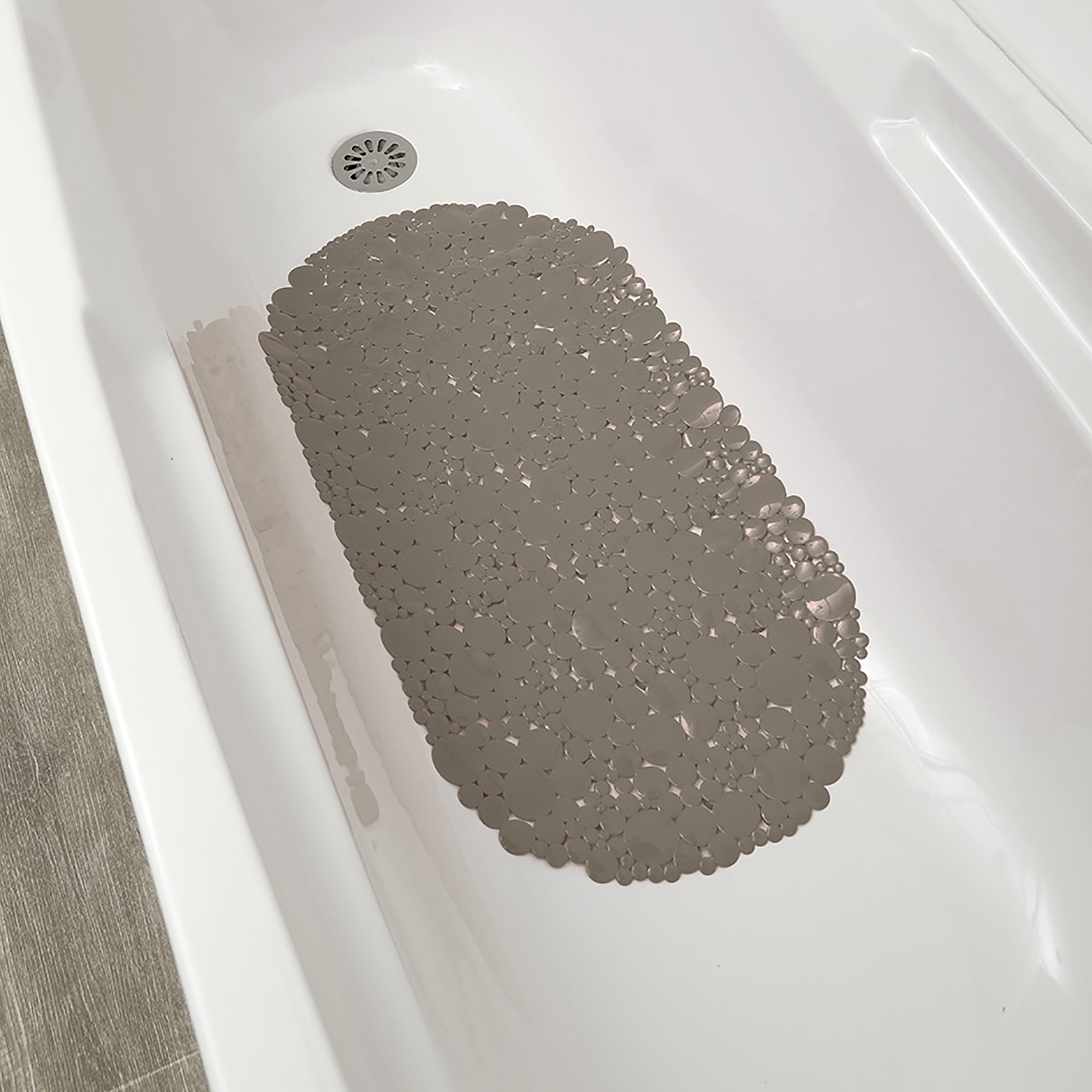 Taupe PVC Non-Slip Oval Bathtub Mat with Bubble Design