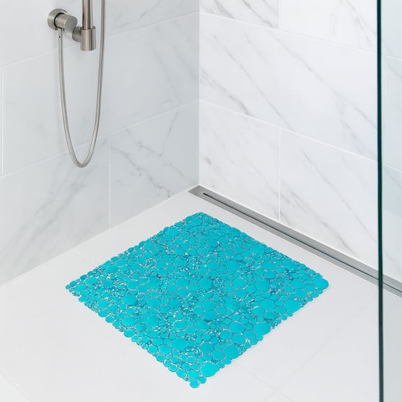 Bubbles Non-Slip Square Shower Mat Clear Aqua Blue 20″L X 20″W