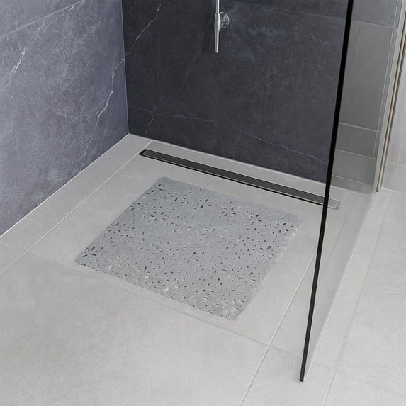Bubbles Non-Slip Square Shower Mat Pearly Grey 20″L X 20″W