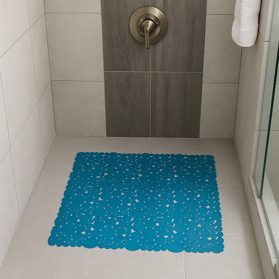 Bubbles Non-Slip Square Shower Mat Solid Peacock Blue 20″L X 20″W