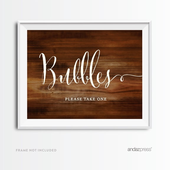 Koyal Wholesale Bubbles Please Take One Rustic Wood Wedding Party Sign, Cardstock, 8.5x11 Inch