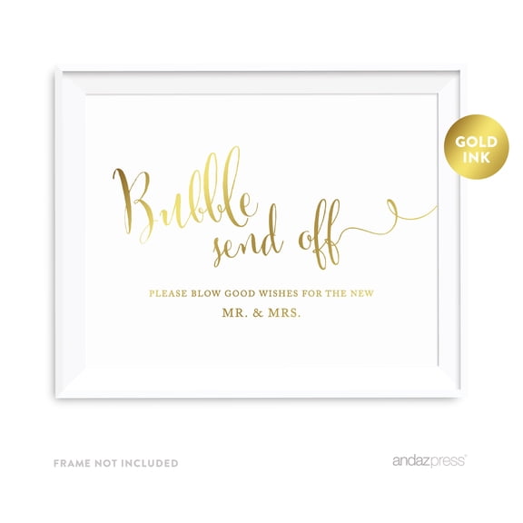 Bubbles Send Off - Blow Good Wishes Metallic Gold Wedding Party Signs