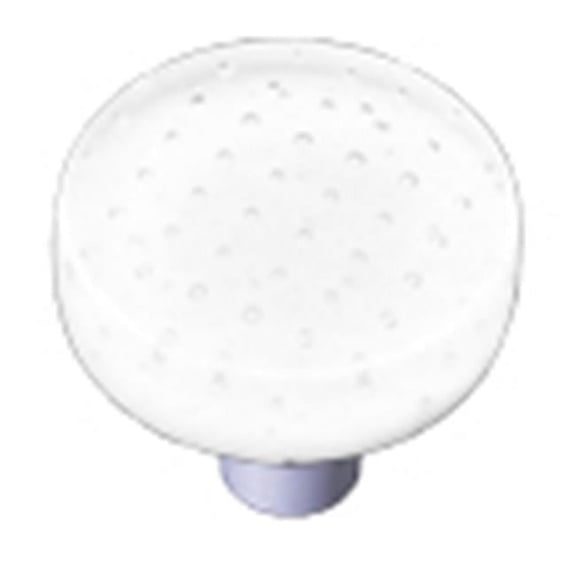 Bubbles White Round Glass Cabinet Knob - Aluminum Post