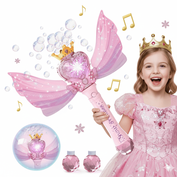 Ejoyoyin Outdoor Toys Bubble Wand Machine for Kids Toddlers Birthday Gifts for Girls, with LED Light & Music, Party Toys for 1-3, Bubble Blower with 2 Bubble Solutions