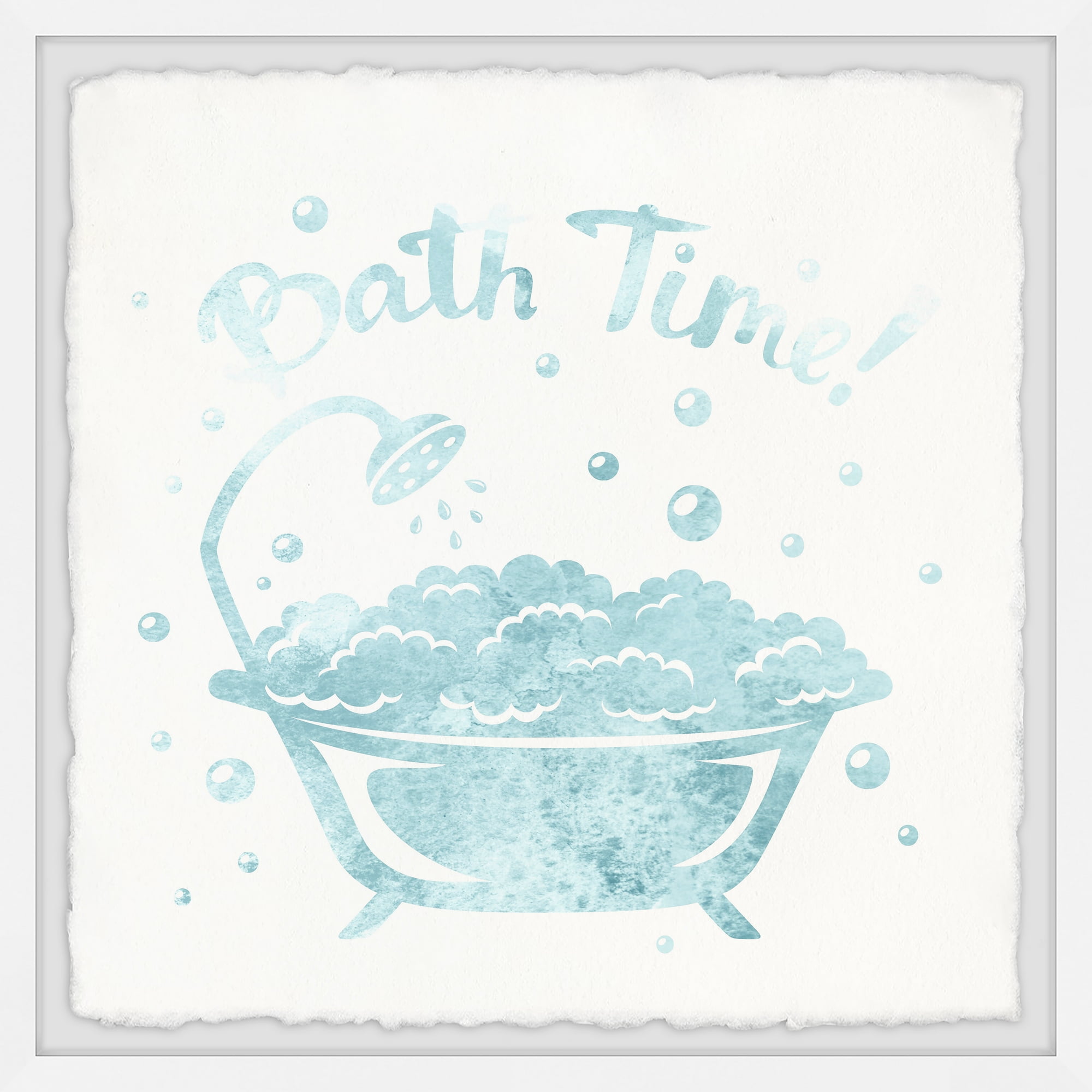 Pastel Blue Bath Time Watercolor Framed Print, 12 in x 12 in