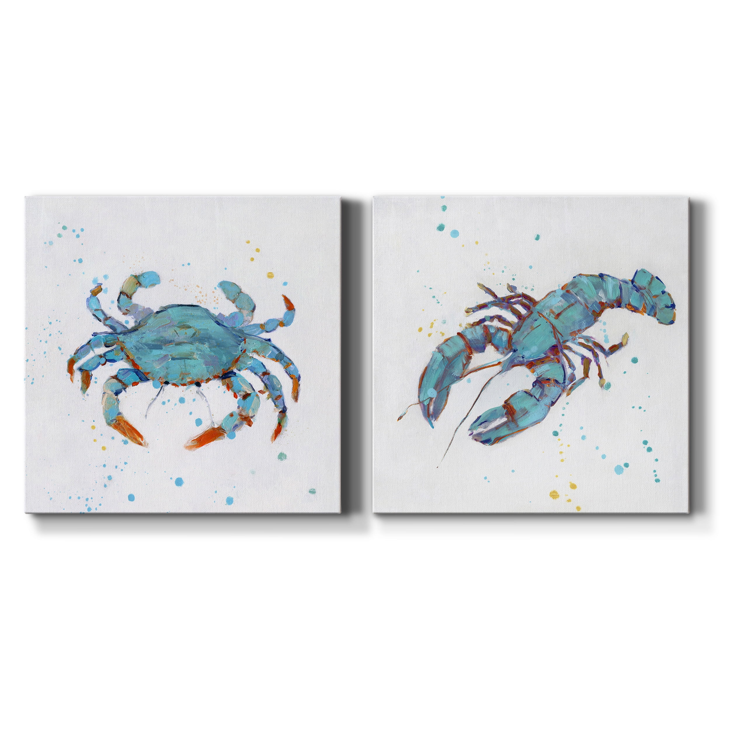Bubbly Blue Crab - Premium Gallery Wrapped Canvas - Ready to Hang Set of 2 - 16 x 16 Each