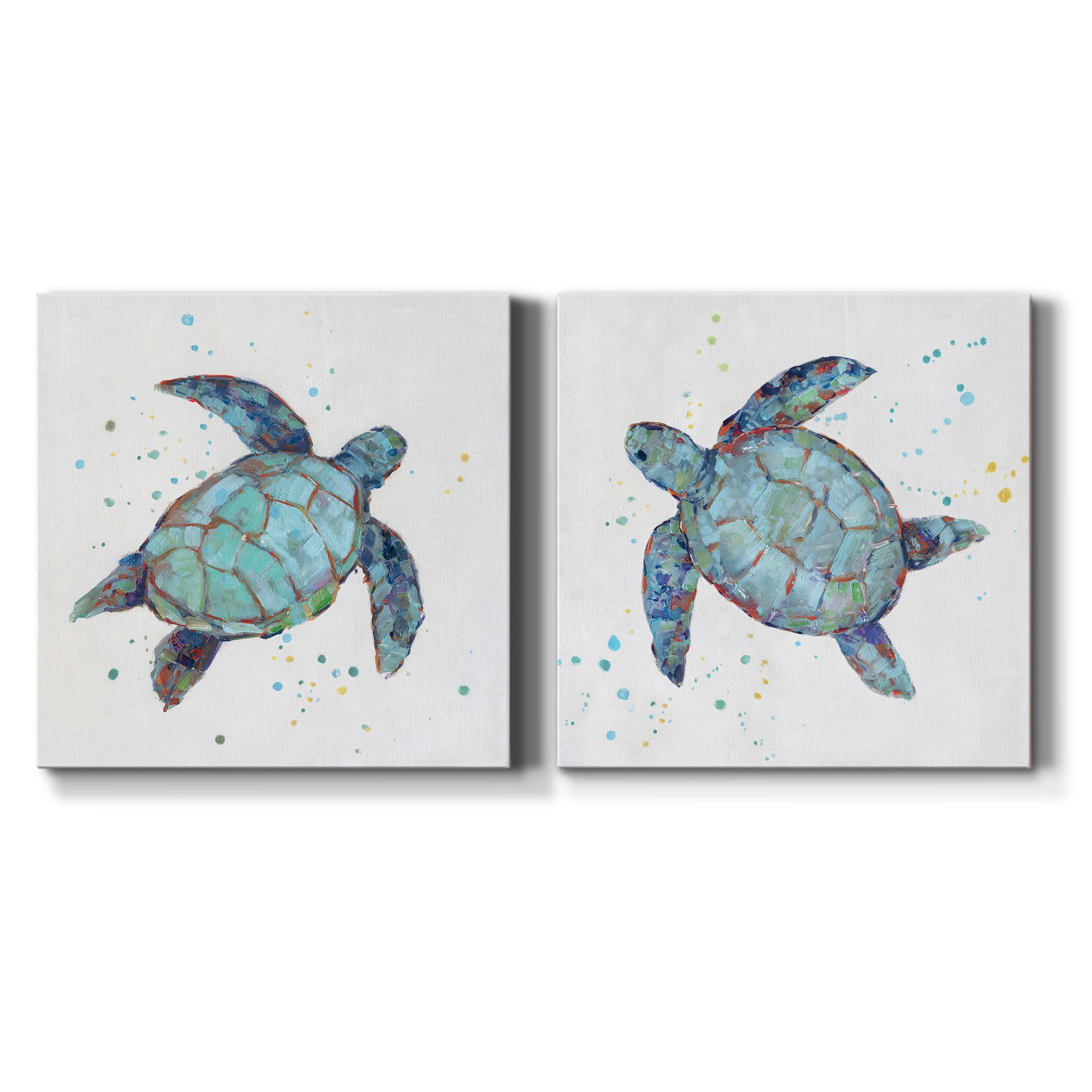 Bubbly Blue Turtle I - Premium Gallery Wrapped Canvas - Ready to Hang Set of 2 - 24 x 24 Each