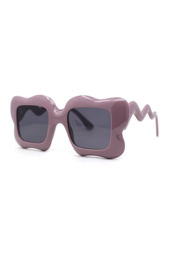 Bubbly Hazy Cloud Shape Rectangle Funky Runway Sunglasses Purple - Black