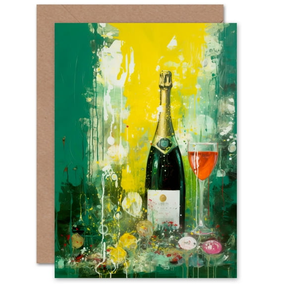 Bubbly Pink Champagne Sparkling Wine Celebration Wife Her Mum Sister Daughter Mom Gran Nan Birthday Thank You Congrats Hens Blank Art Greeting Card