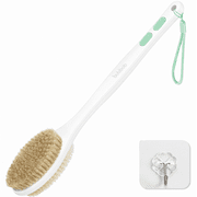 Bubbob Long Handle Back Scrubber for Shower, Double Sided Bristles for Wet or Dry Brushing, 1 Hook