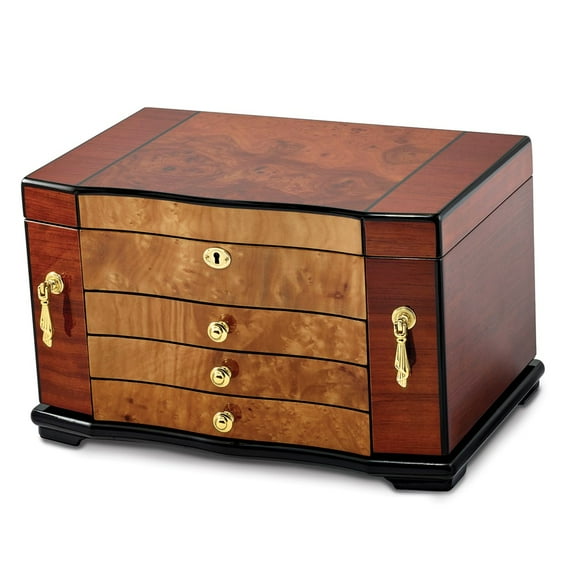Bubinga Elm Burl Inlay 3 Drawer Jewelry Box