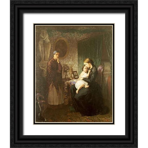 Bubkovskii, G. 26x32 Black Ornate Wood Framed with Double Matting Museum Art Print Titled - Motherly Love