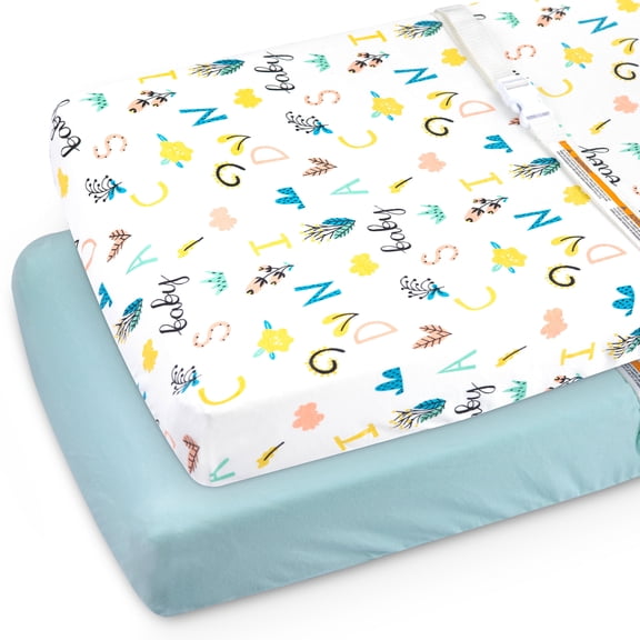 Changing Pad Cover Sheets Set, 2 Pack, Universal Fitted Changing Table Covers for Boys and Girls, Comfortable Cozy Cradle Sheets, Breathable Soft Jersey Cotton, Fitted 32x15x5 Inches Pads