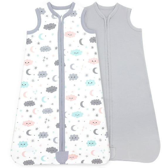 Bublo Baby Baby Wearable Blanket, Cotton Sleep Sacks for 6-12 Months, 2 Pack Girls Sleeping Bag Sack, Medium Size, 2-Way Zipper, 0.5 Tog Breathable Cotton, Pink