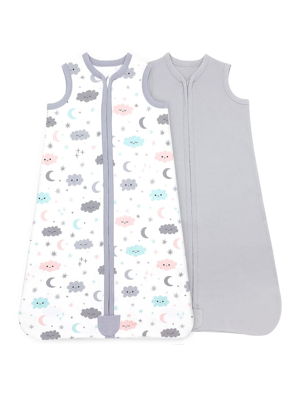Baby Wearable Blanket, Cotton Sleep Sacks for 6-12 Months, 2 Pack Girls Sleeping Bag Sack, Medium Size, 2-Way Zipper, 0.5 Tog Breathable Cotton, Pink