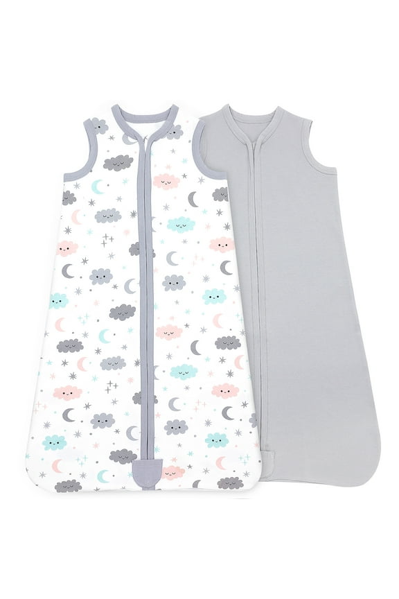 Baby Wearable Blanket, Cotton Sleep Sacks for 6-12 Months, 2 Pack Girls Sleeping Bag Sack, Medium Size, 2-Way Zipper, 0.5 Tog Breathable Cotton, Pink