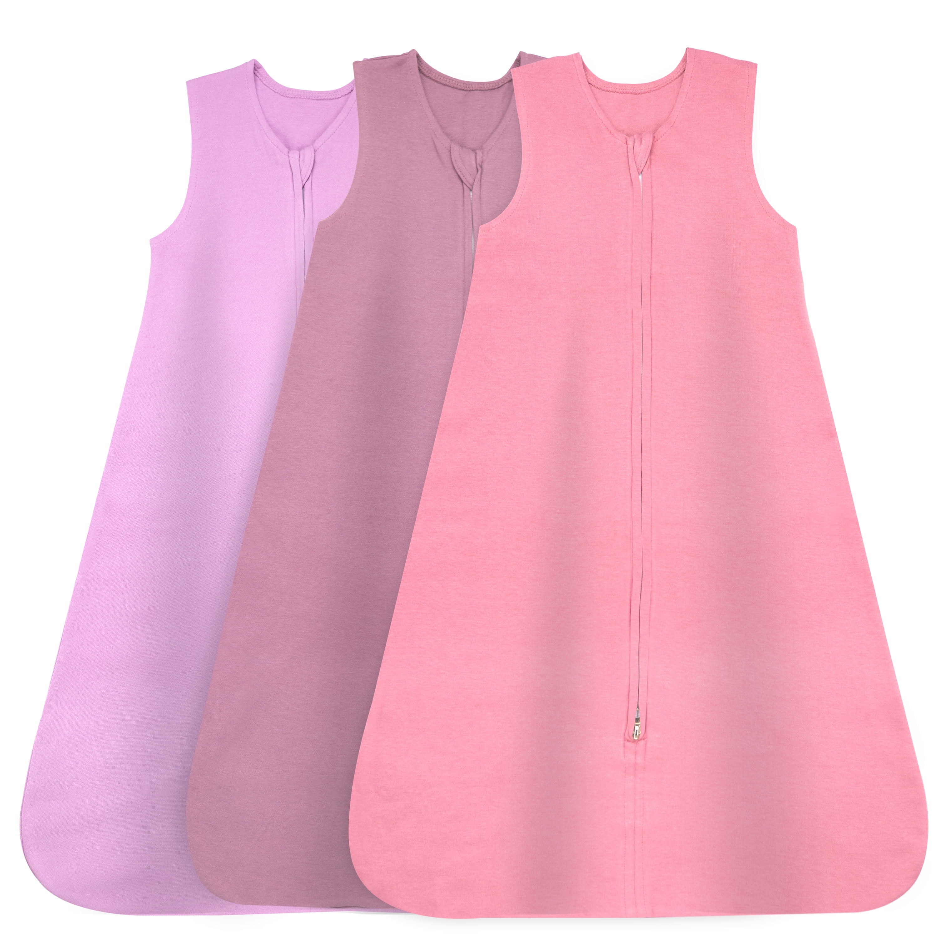 Bublo Baby Baby Wearable Blanket, Cotton Sleep Sacks for 6-12 Months, 3 Pack Unisex Sleeping Bag Sack, Medium Size, 2-Way Zipper, 0.5 Tog Breathable Cotton - Solid Pink