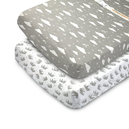 Bublo Baby Changing Pad Cover Sheets Set, 2 Pack, Universal Fitted Changing Table Covers for Boys and Girls, Comfortable Cozy Cradle Sheets, Breathable Soft Jersey Cotton, Fitted 32x15x5 Inches Pads,