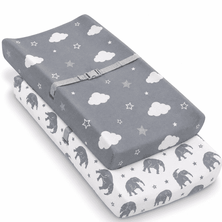 Bublo Baby Changing Pad Cover Sheets Set, 2 Pack, Universal Fitted Changing Table Covers for Boys and Girls, Comfortable Cozy Cradle Sheets, Breathable Soft Jersey Cotton, Fitted 32x15x5 Inches Pads,