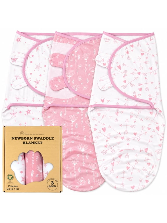 Preemie Swaddles 4-7 lbs - 3-Pack Premature Babies Swaddle Sleep Sack - Organic Cotton - Premature Infant Sleeping Sack - Easy Adjustable Baby Swaddle Blanket Wrap
