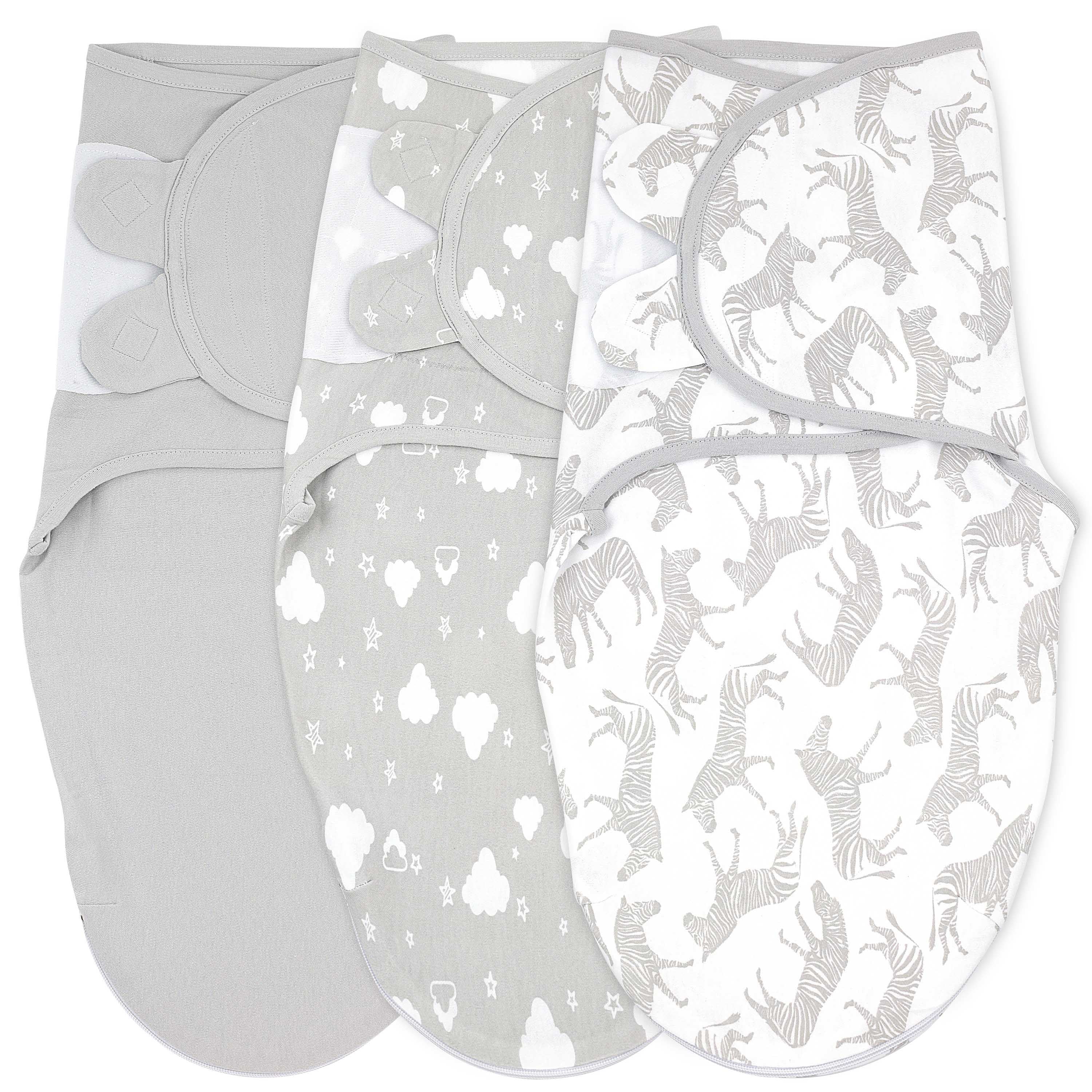 Bublo Baby Swaddle Blanket Boy Girl, 3 Pack Large Size Newborn Swaddles 0-3 Month, Infant Zipper Swaddling Sleep Sack, Grey