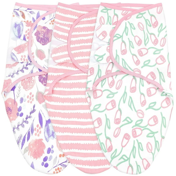 Bublo Baby Swaddle Blanket Boy Girl, 3 Pack Large Size Newborn Swaddles 0-3 Month, Infant Zipper Swaddling Sleep Sack | Pink/Multi