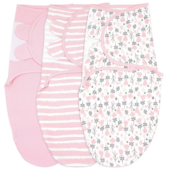 Bublo Baby Swaddle Blanket Boy Girl, 3 Pack Large Size Newborn Swaddles 0-3 Month, Infant Zipper Swaddling Sleep Sack, Pink