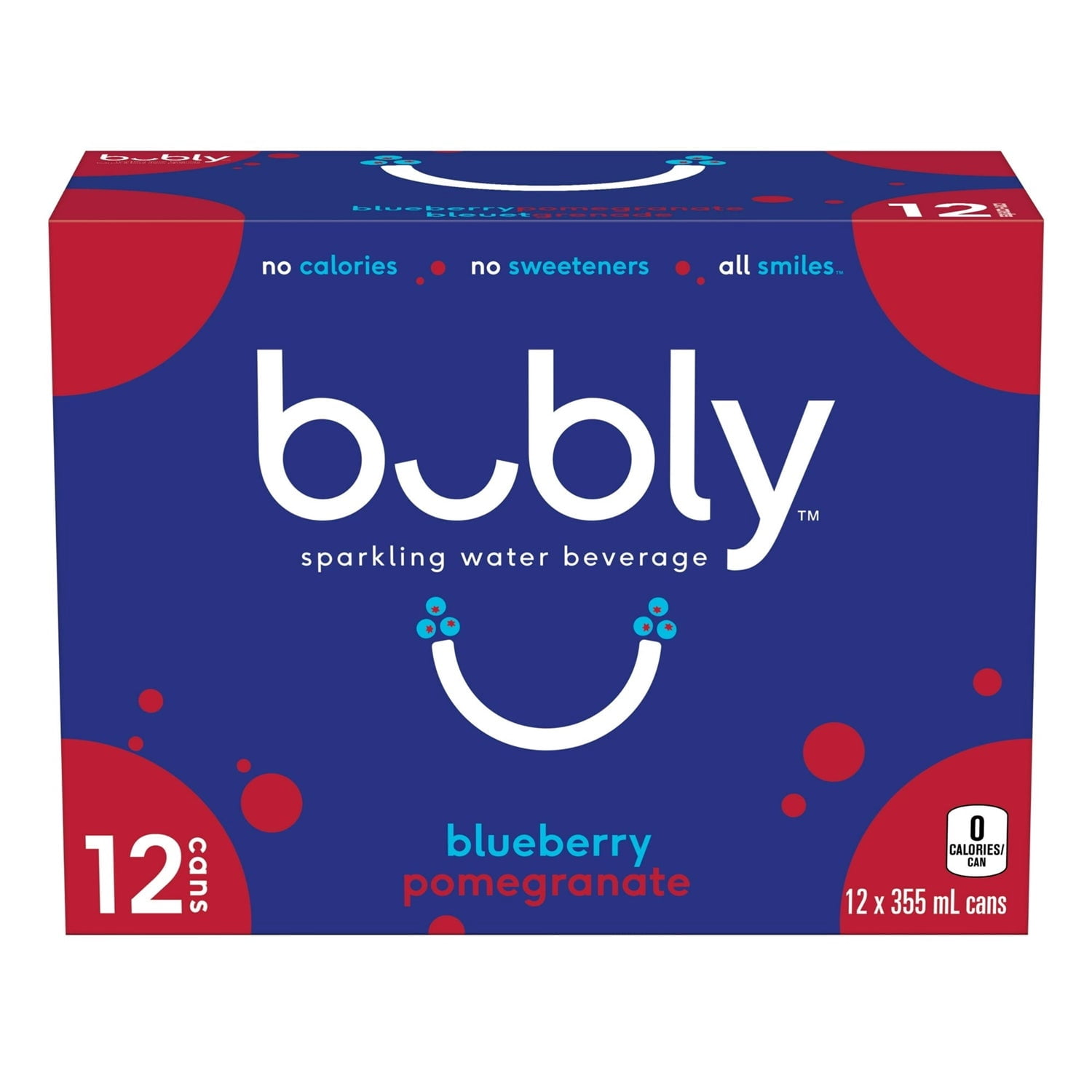 Bubly Blueberry Pomegranate Sparkling Water Beverage, 12x355ml cans, 4.26L/144 oz