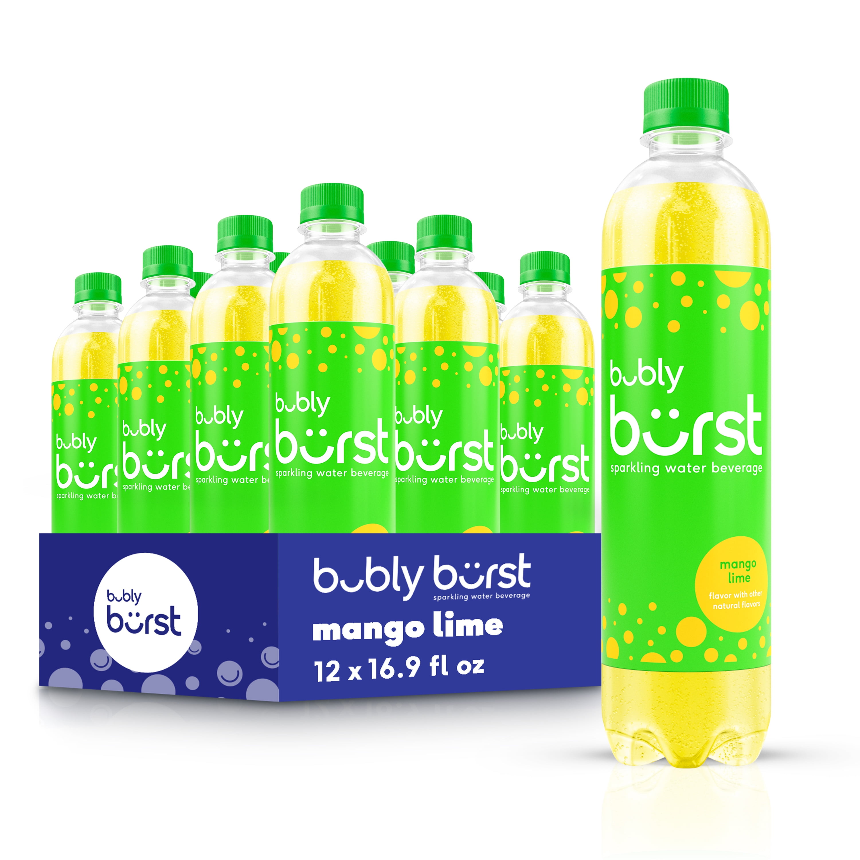 Bubly Burst Sparkling Water Beverage, Mango Lime, 16.9 fl oz, 12 Count Bottles